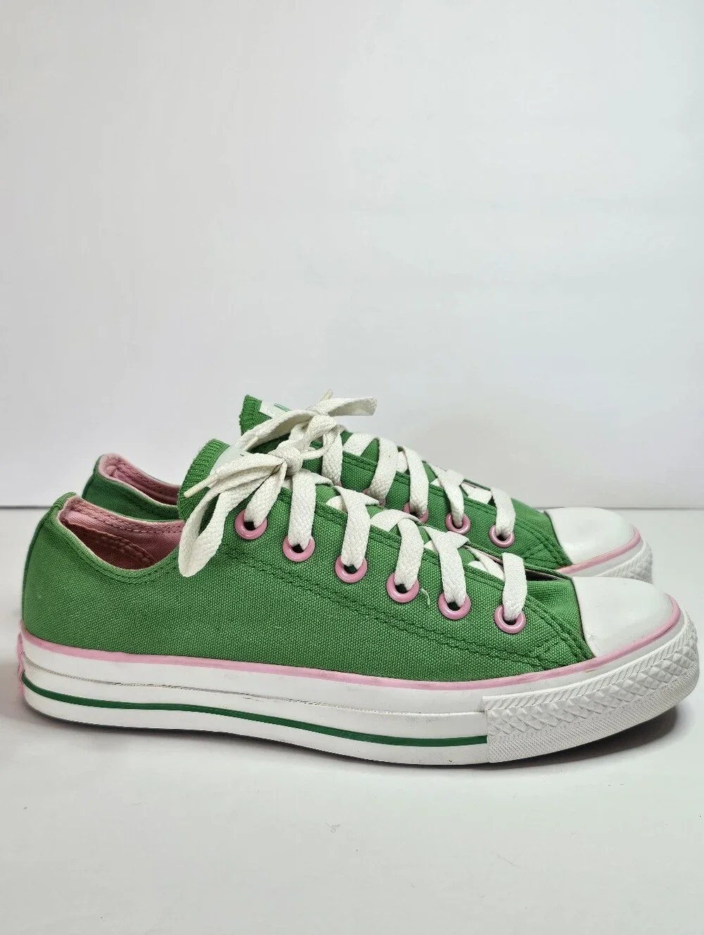 Vintage 2004 Converse All Star Green Pink Low Top Sneakers Women's 7 Y2K RARE